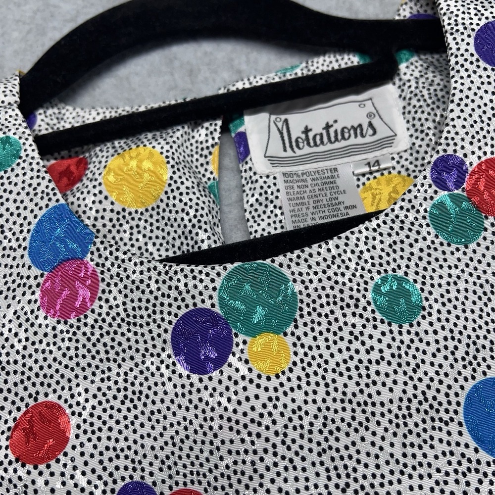 Notations Women's Multi Color Short Sleeve Pullover Blouse Size 14 Polka Dot 80s - Picture 4 of 15